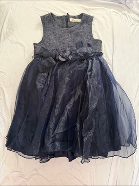 Sleeveless Navy Tulle Flower-Appliqué Girls' Dress